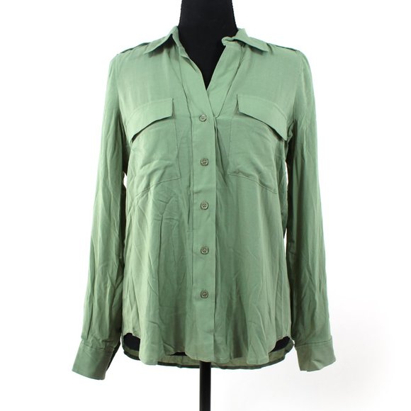 L'AGENCE Lunetta Military Olive Green Collared Rolled Sleeves Shirt NEW XS - Picture 2 of 8